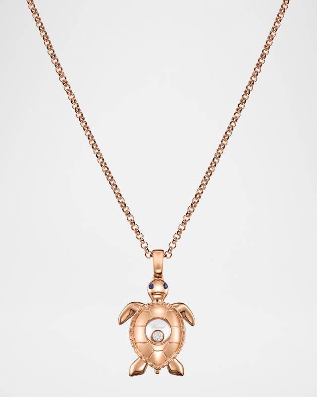 18K Rose Gold Happy Diamonds Sapphire Turtle Pendant Necklace